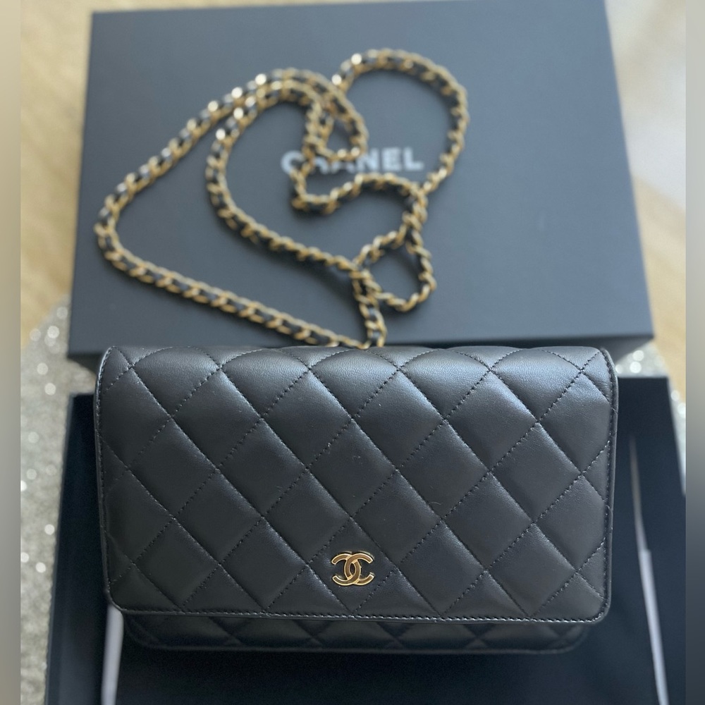 Chanel Classic (Micro-Chipped) WOC (Wallet On Chain). Black with Gold Hardware